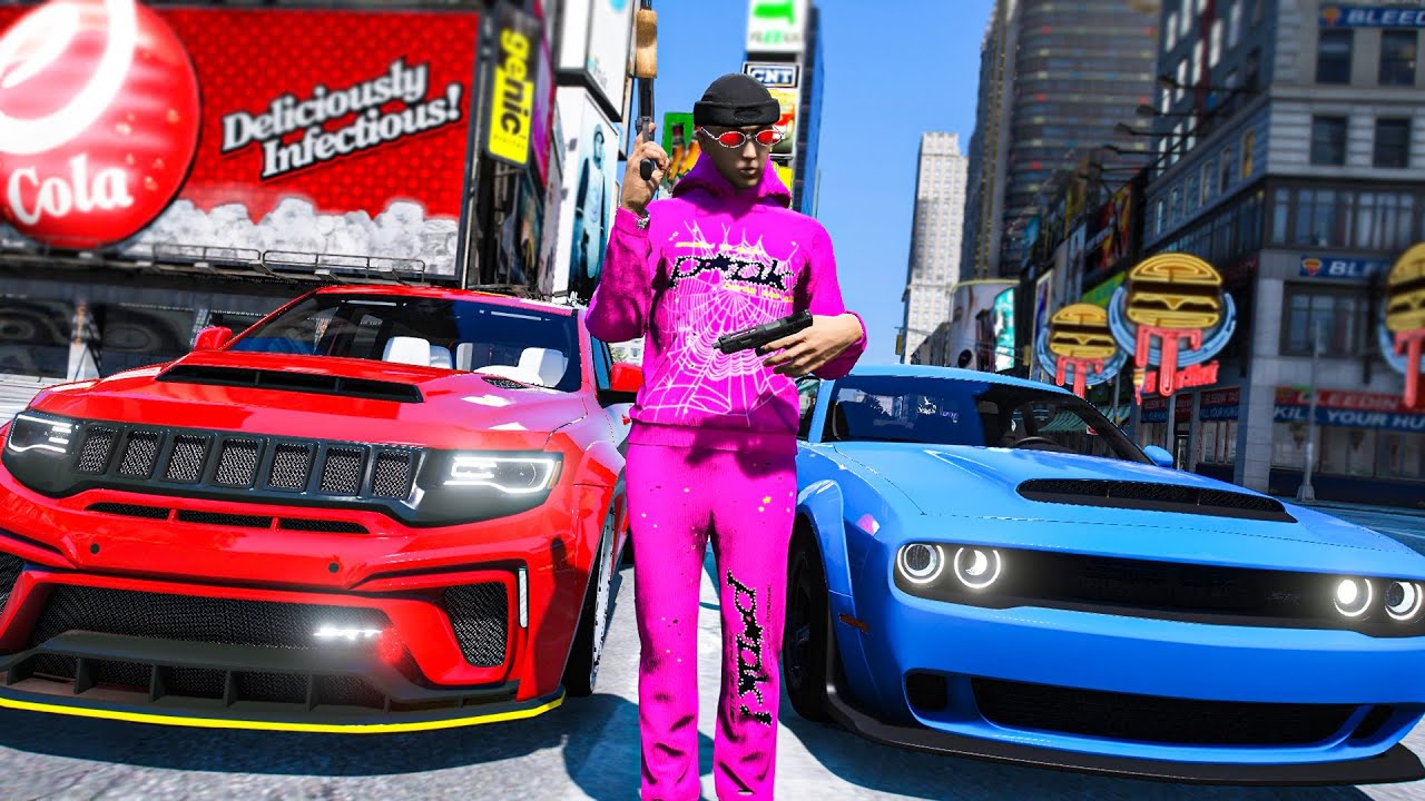 Players posing with tuned cars